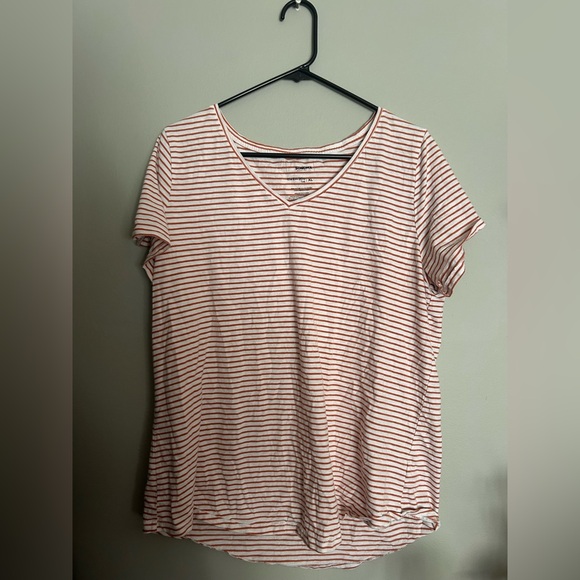 Sonoma Red and White Striped V-Neck Tee - Picture 1 of 3